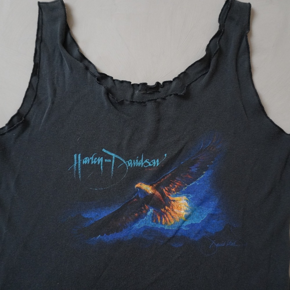 Vintage Harley Davidson Eagle Tank Top Medium Womens Black Lettuce Edge 90s Y2K - Picture 3 of 7